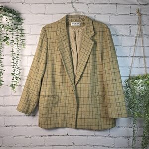 DUMAS VINTAGE WOOL BLAZER TAN PLAID FABRIC PROFESSIONAL WOMENS SIZE 8